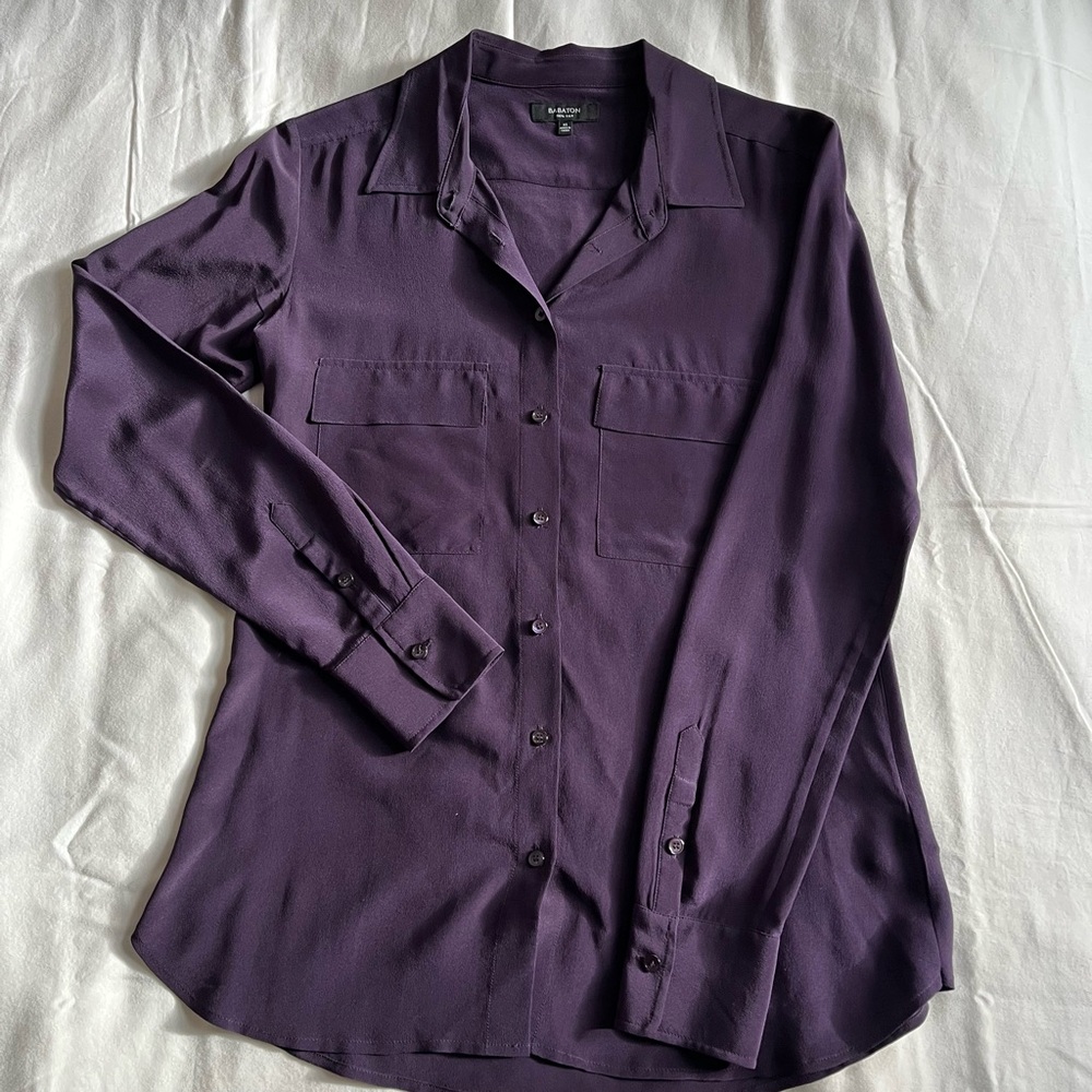 Aritzia Babaton Purple 100% Silk Button-Up Blouse Size XS
